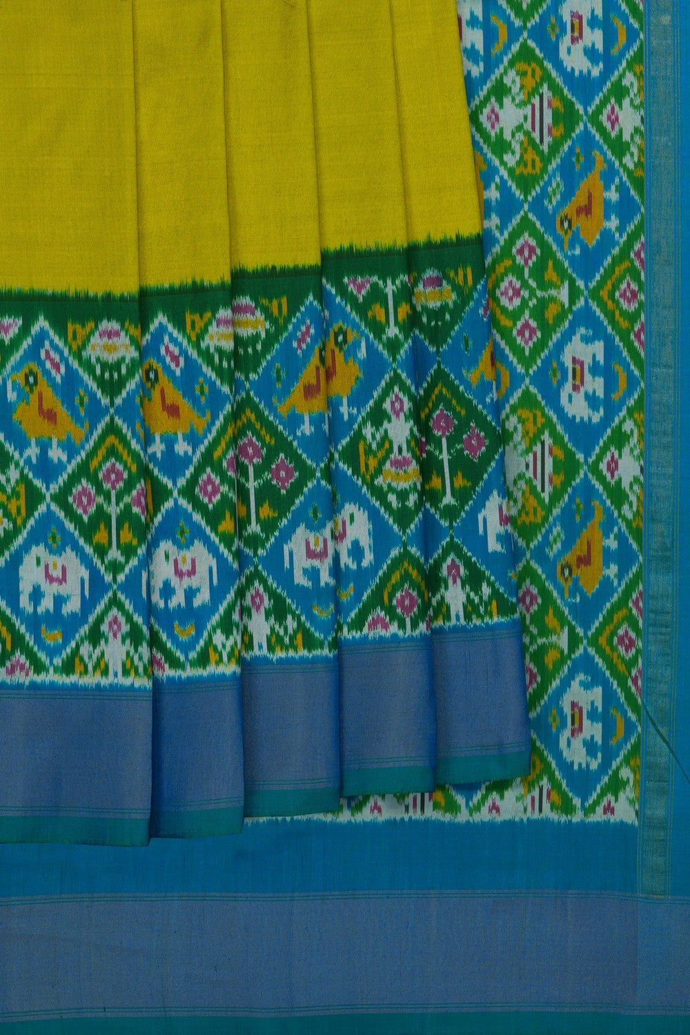 Image of Spring Green Pochampally Ikat Silk Saree
