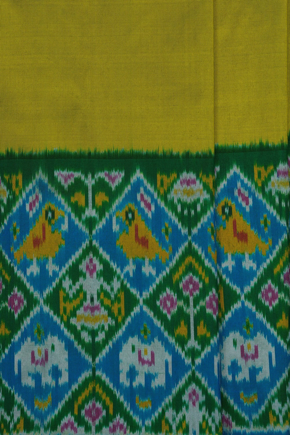 Image of Spring Green Pochampally Ikat Silk Saree