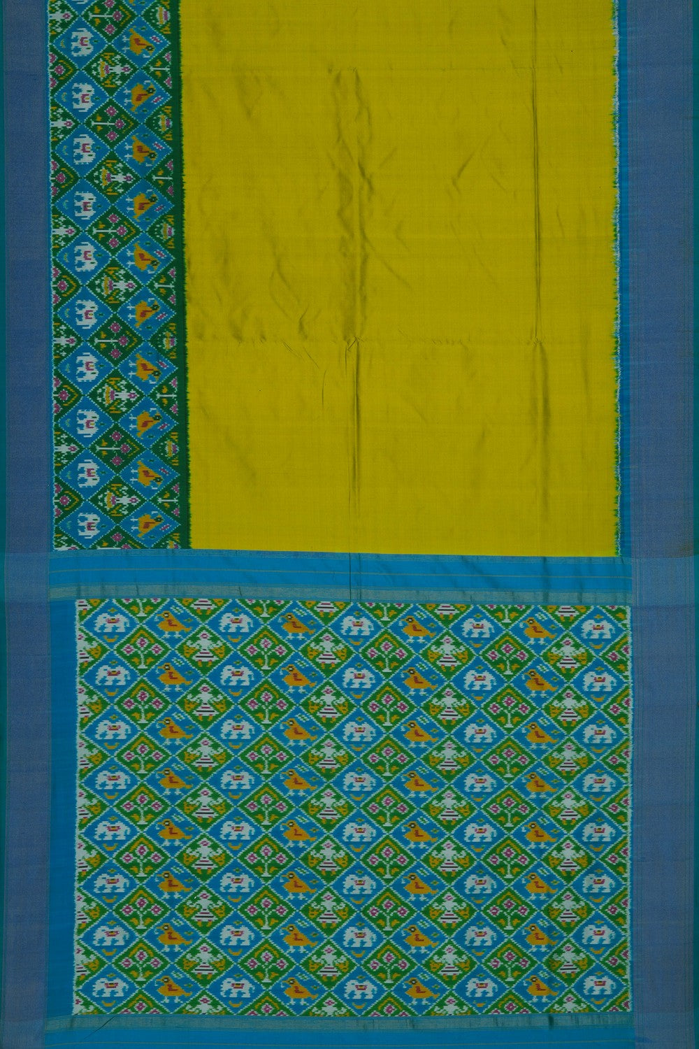 Image of Spring Green Pochampally Ikat Silk Saree