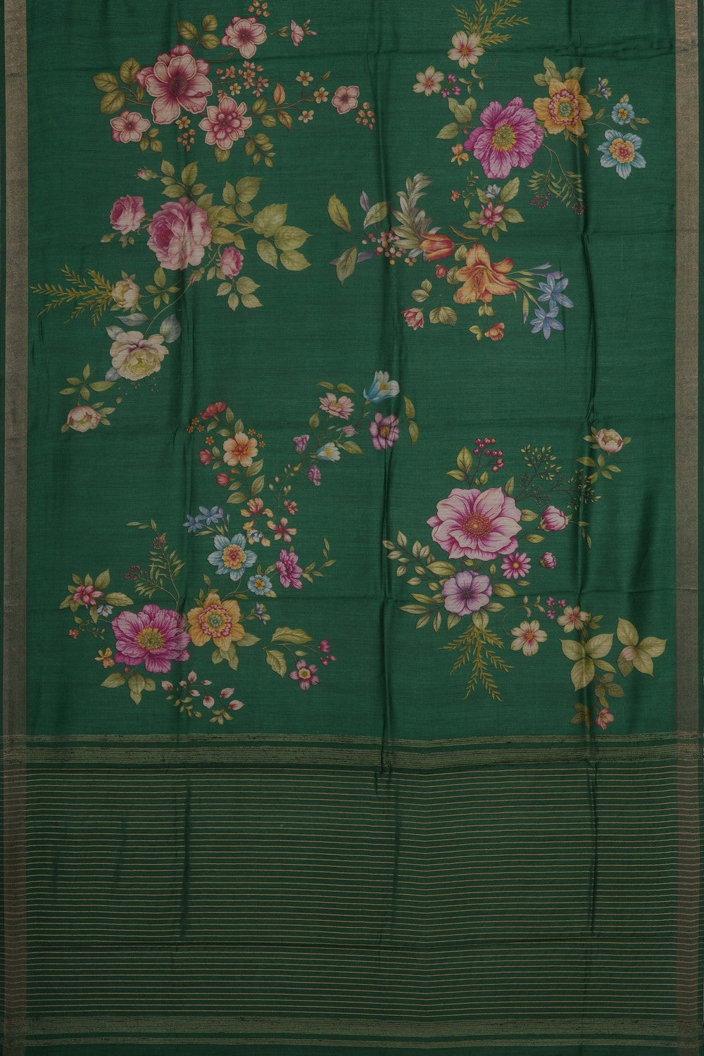 Image of Floral Printed Grey Tussar Silk Saree