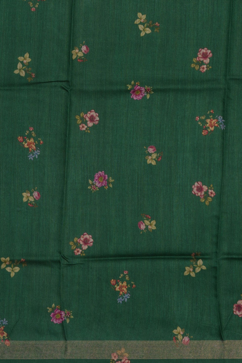 Image of Floral Printed Grey Tussar Silk Saree