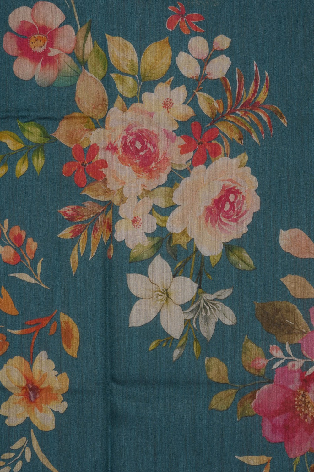 Image of Floral Printed Grey Tussar Silk Saree