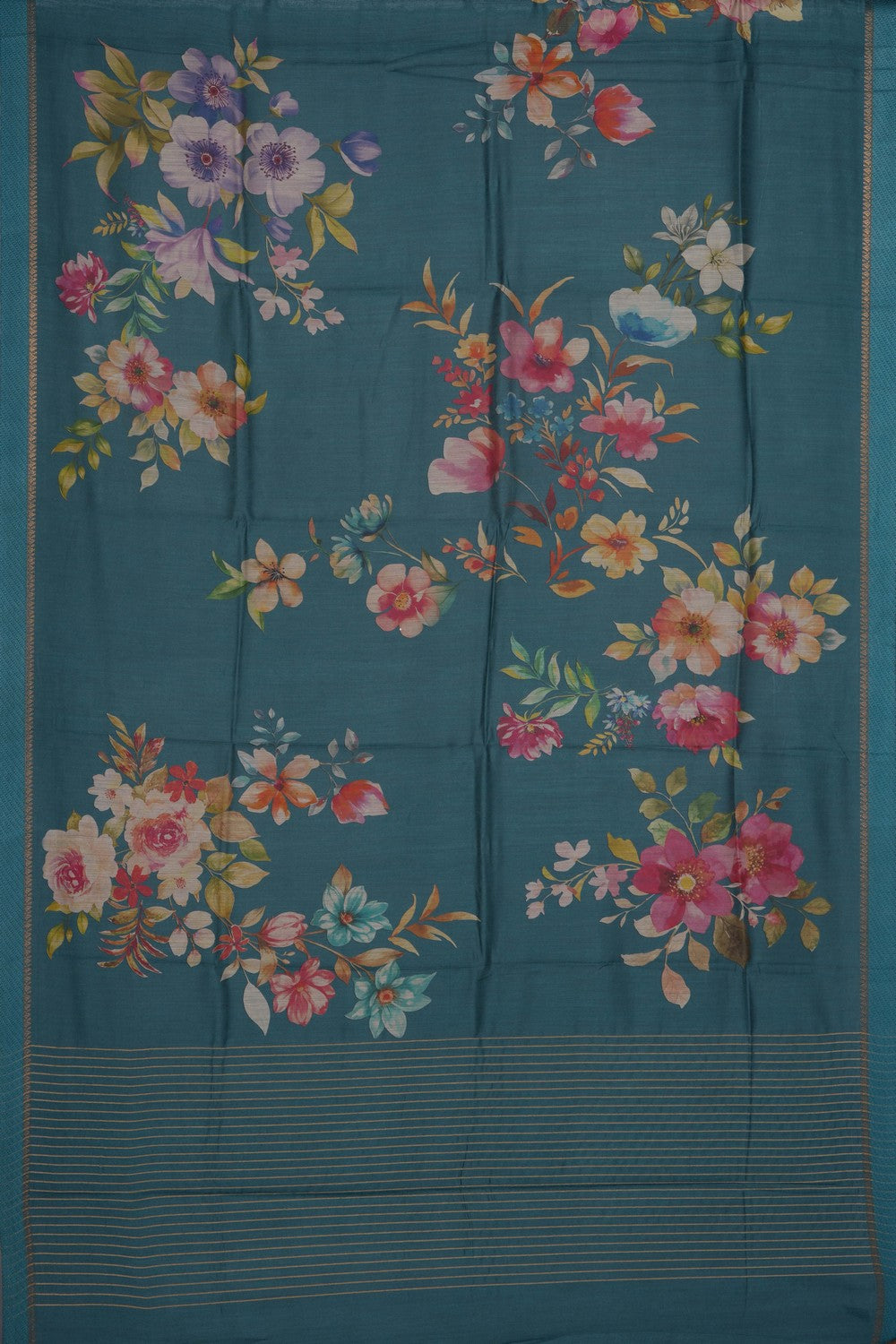 Image of Floral Printed Grey Tussar Silk Saree