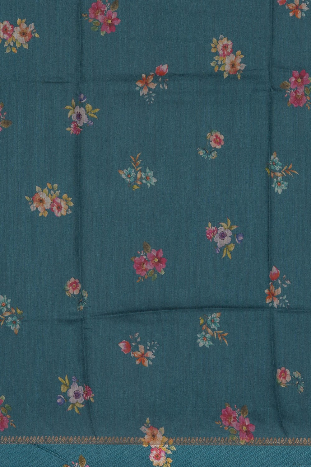 Image of Floral Printed Grey Tussar Silk Saree