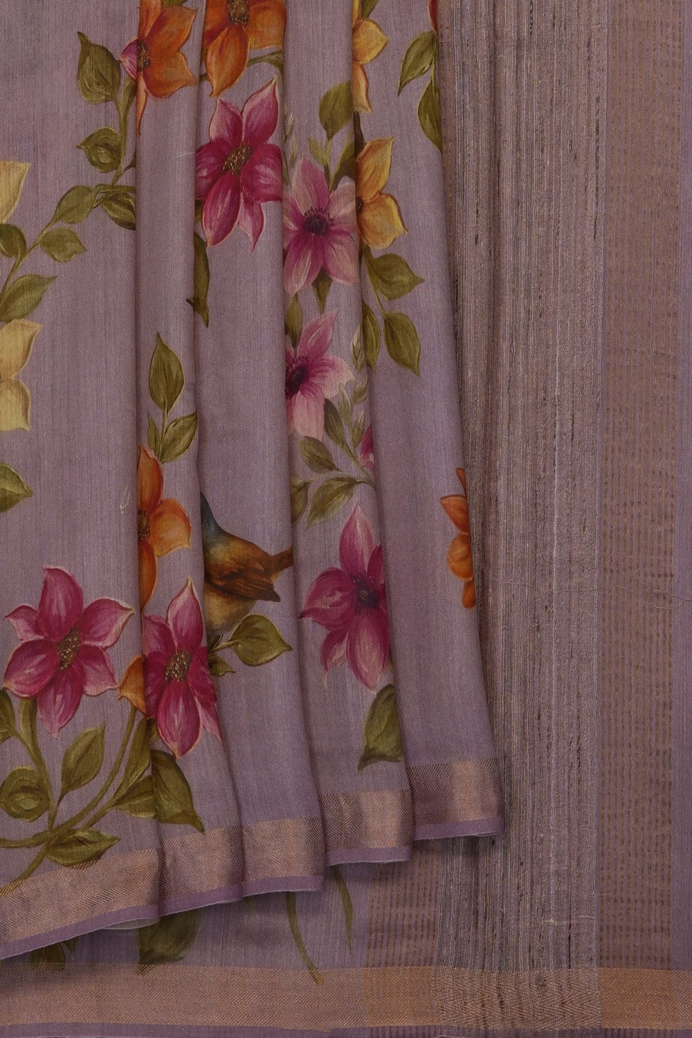 Image of floral-printed-grey-tussar-silk-saree-p-18940760