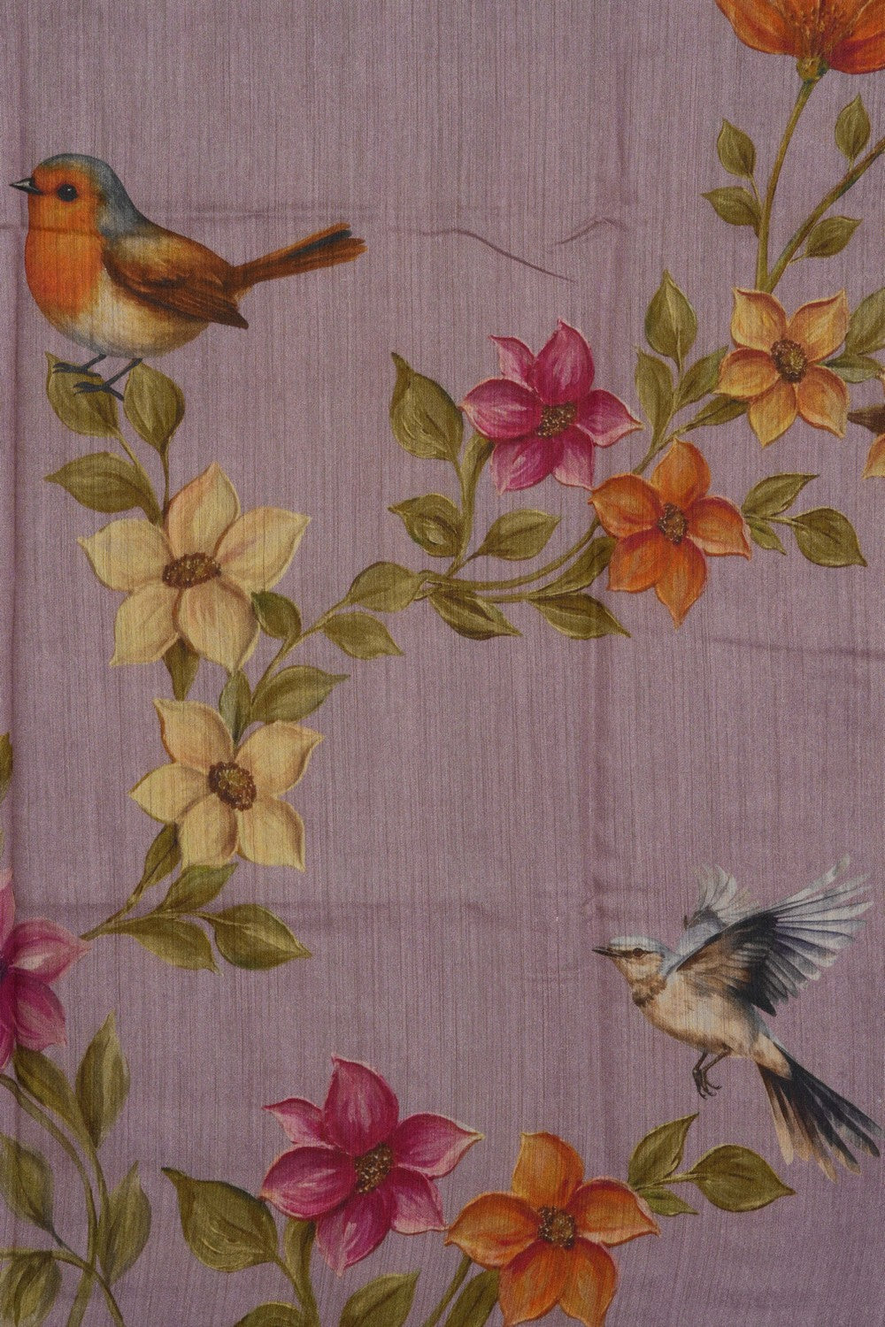 Image of Floral Printed Grey Tussar Silk Saree