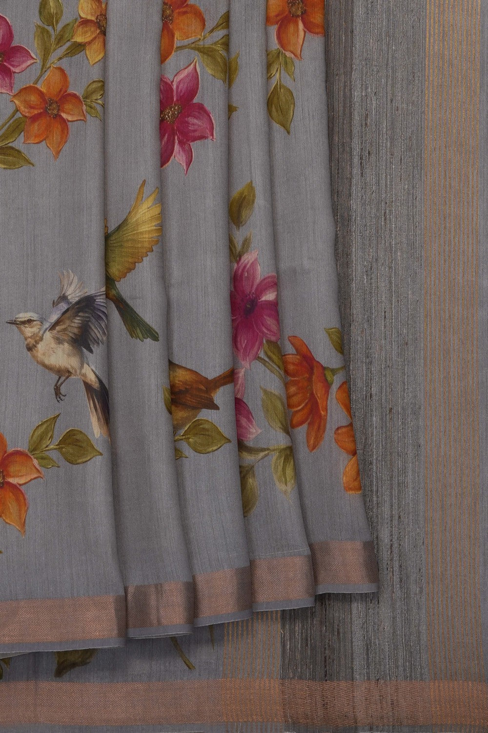 Image of floral-printed-grey-tussar-silk-saree-p-18940759