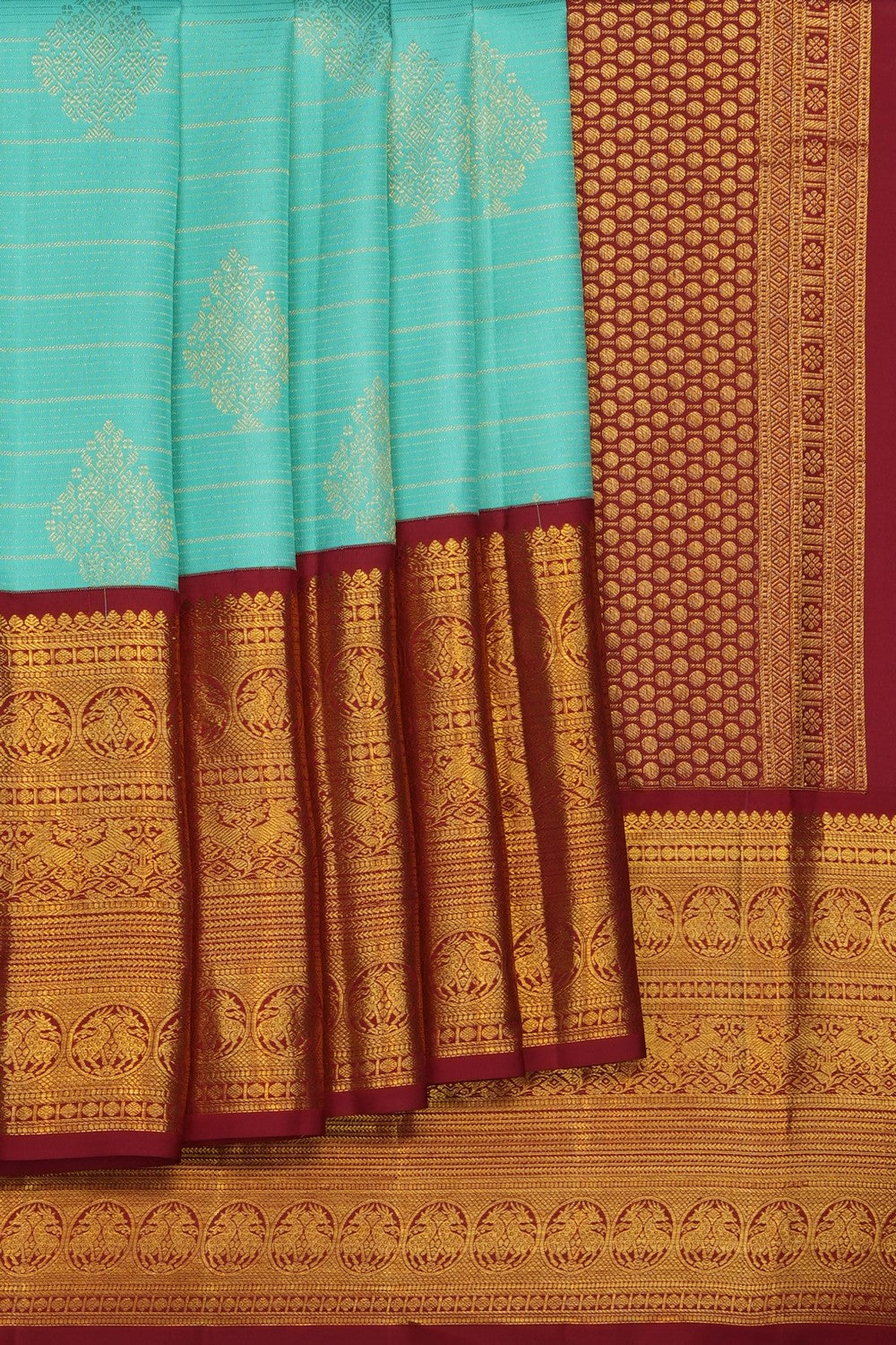 Image of Turquoise Green Kanchipattu Brocade Saree