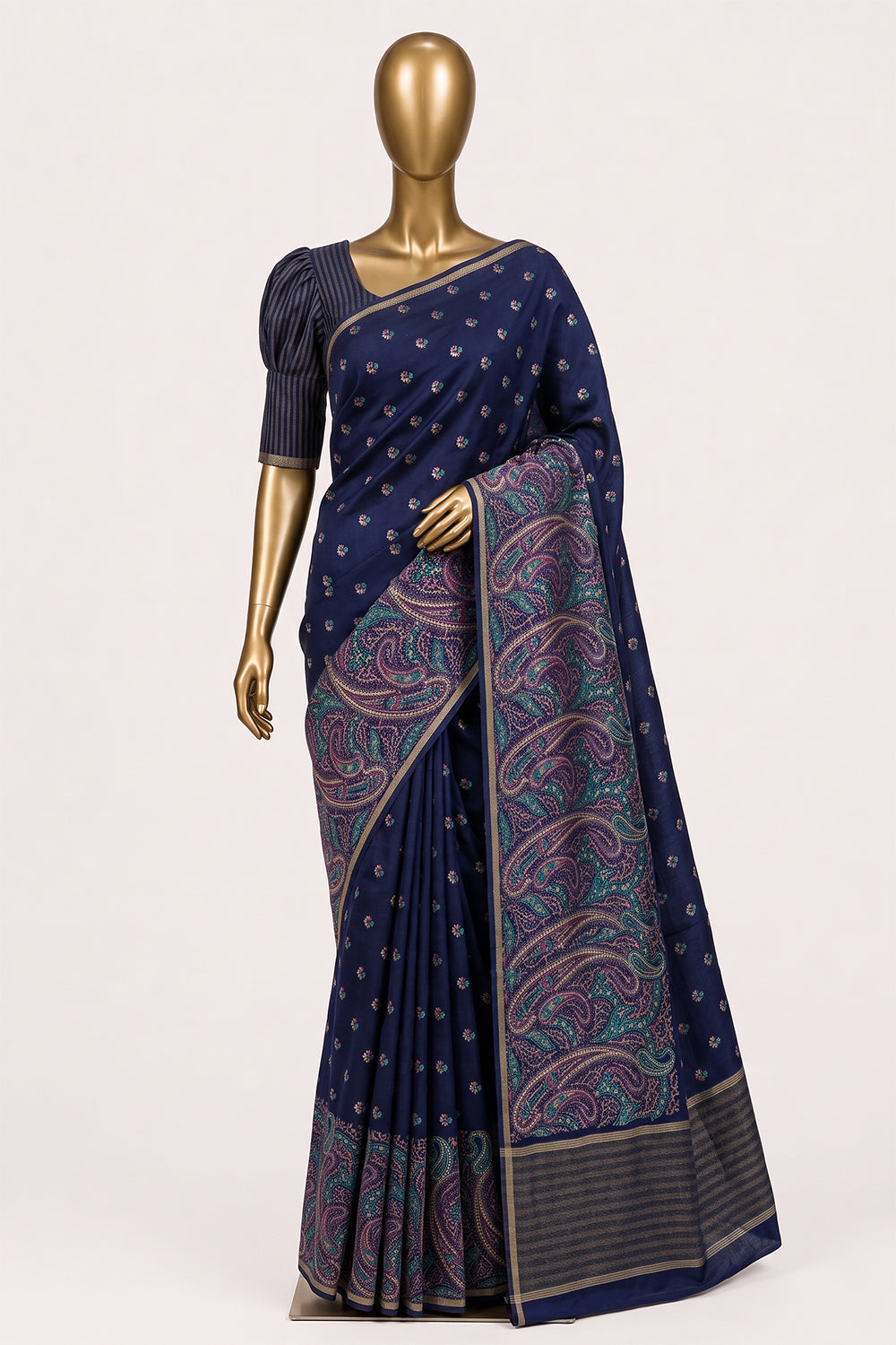 Image of navy-blue-embroidery-tussar-silk-saree-p-18940721