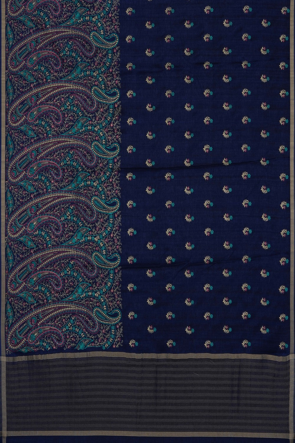 Image of Navy Blue Embroidery Tussar Silk Saree