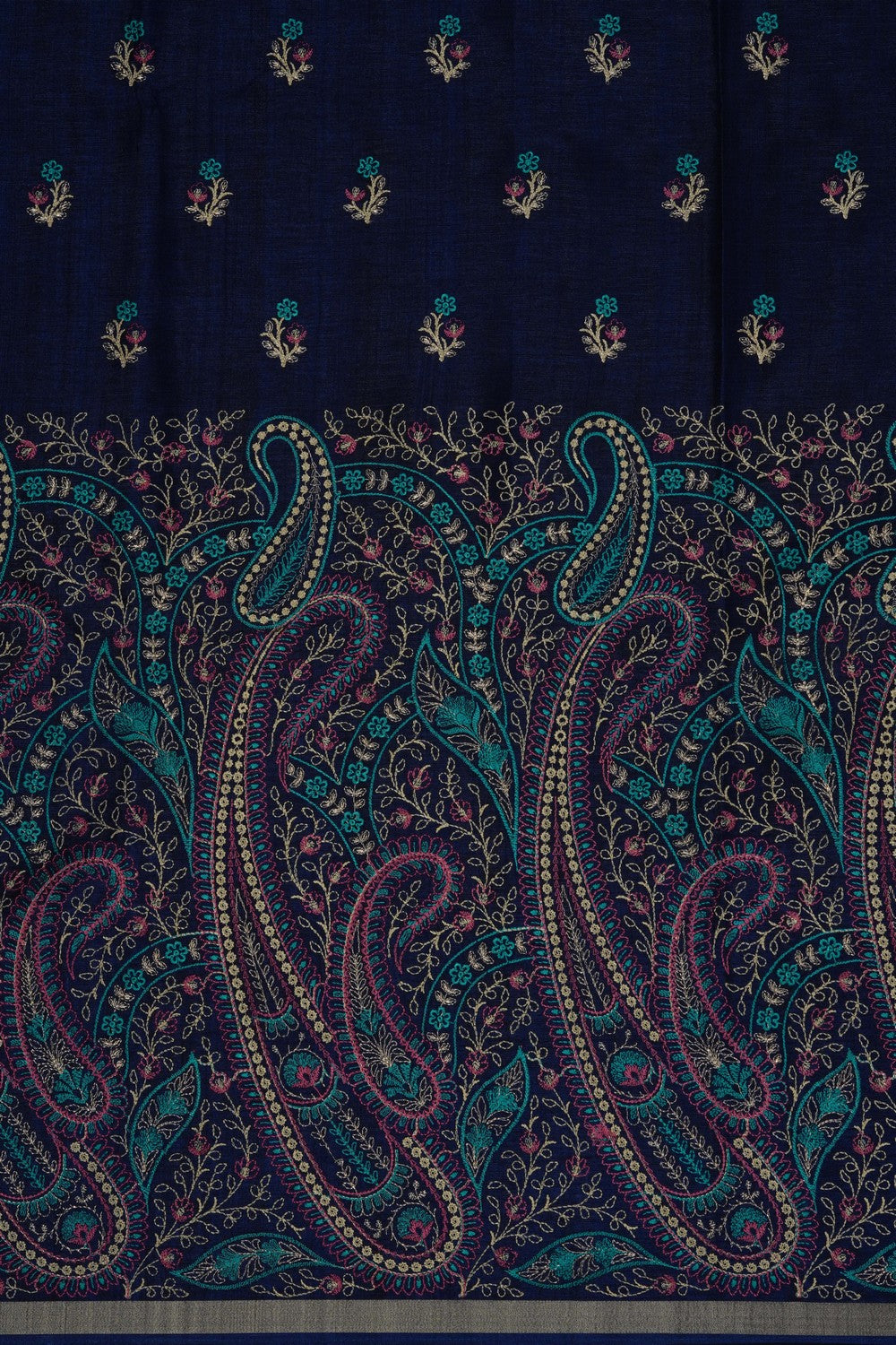 Image of Navy Blue Embroidery Tussar Silk Saree