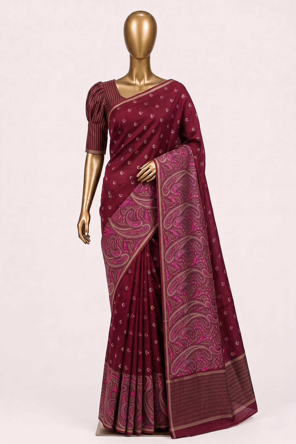Image of red-embroidery-tussar-silk-saree-p-18940720