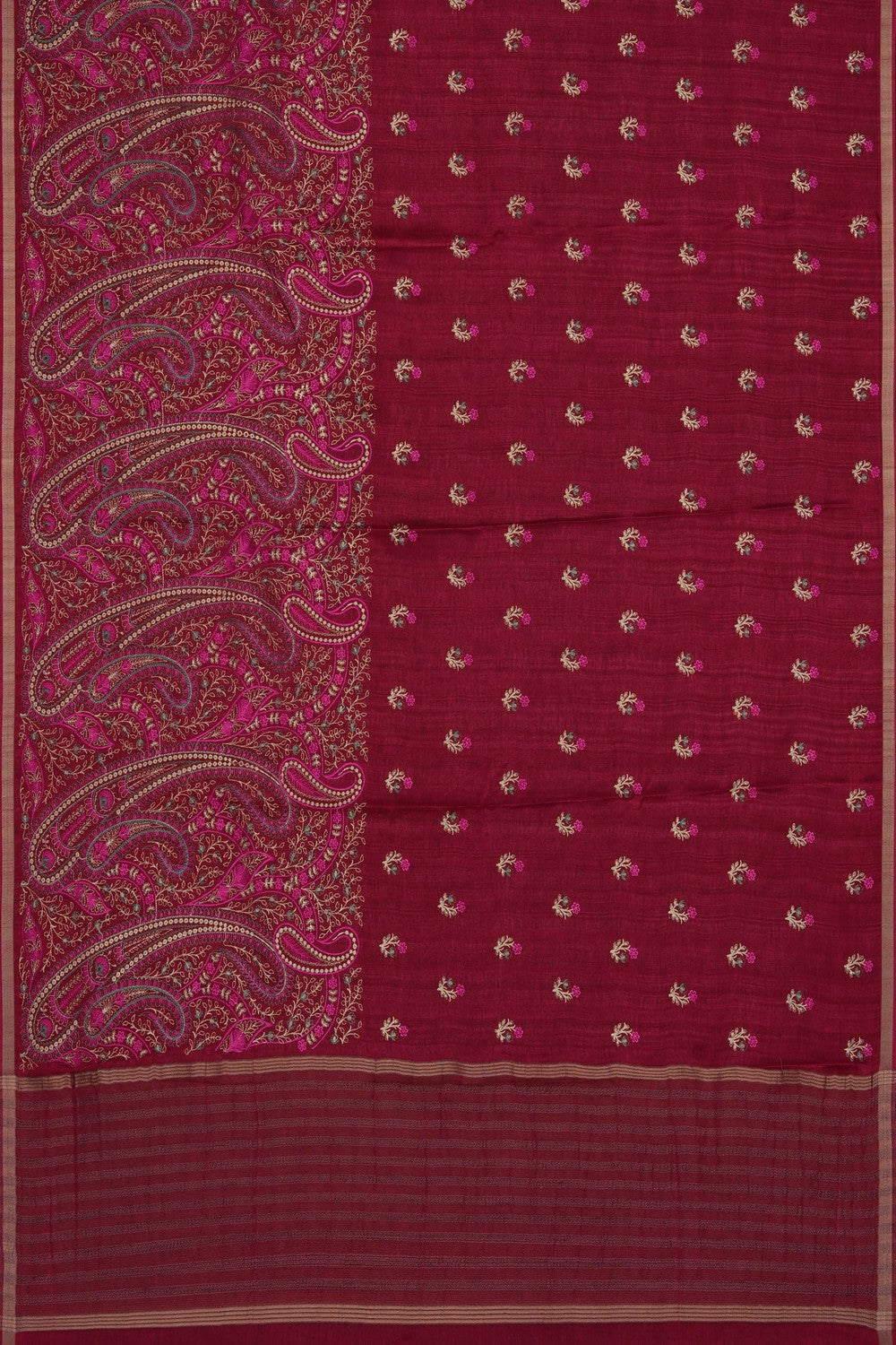 Image of Red Embroidery Tussar Silk Saree