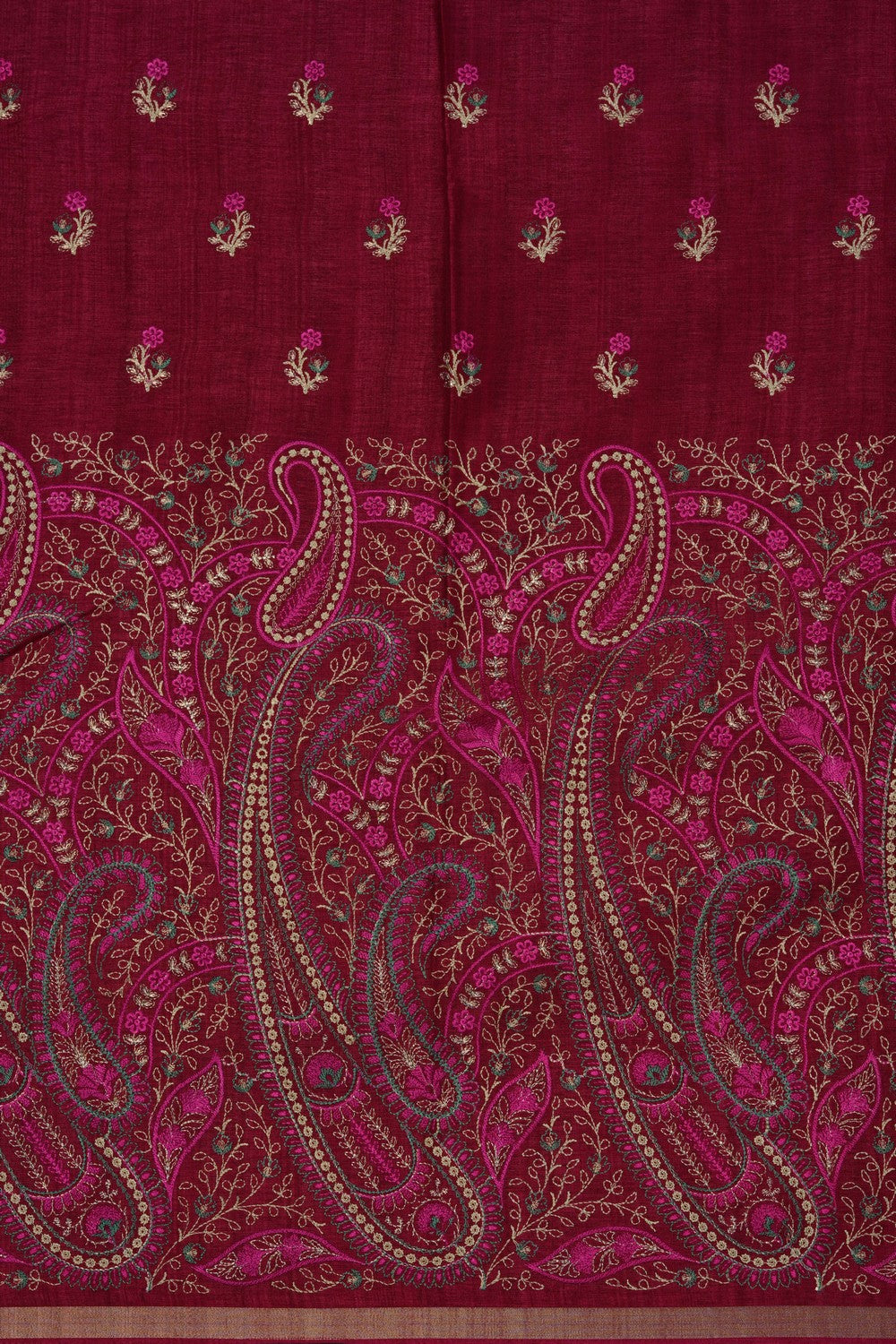 Image of Red Embroidery Tussar Silk Saree