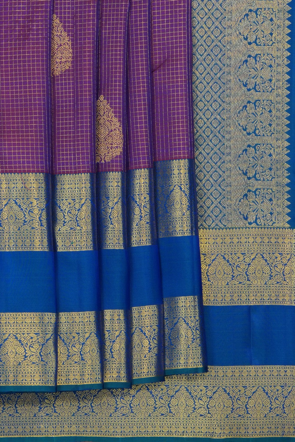 Image of Purple Kanchi Silk Kattam Saree