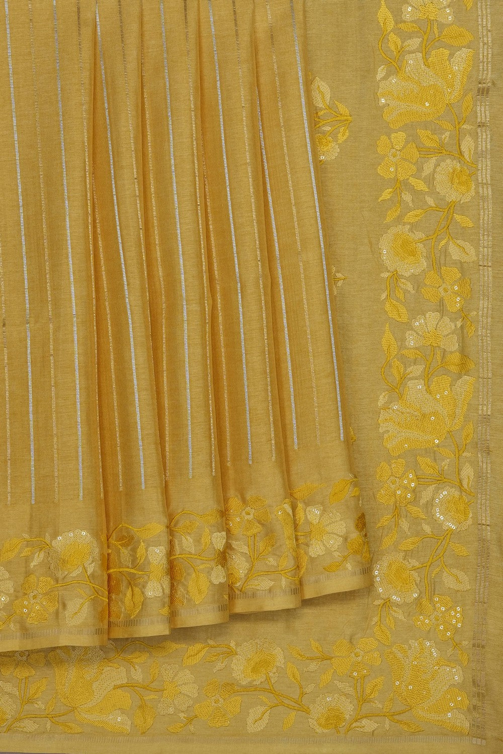 Image of Yellow Tussar Silk Embroidery Saree