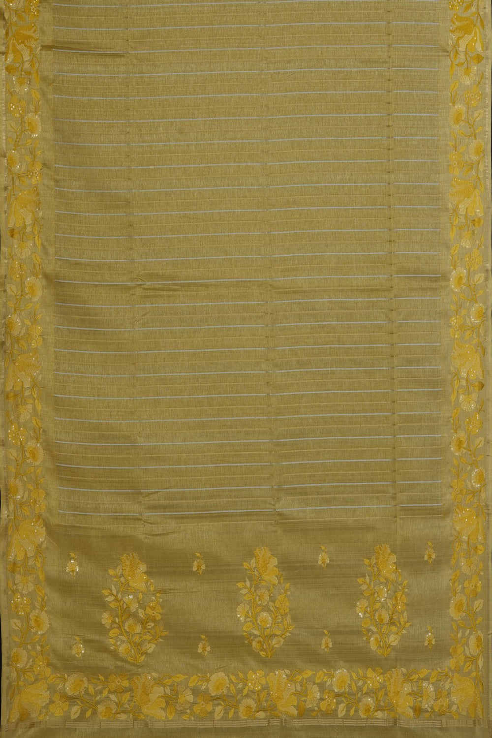 Image of Yellow Tussar Silk Embroidery Saree