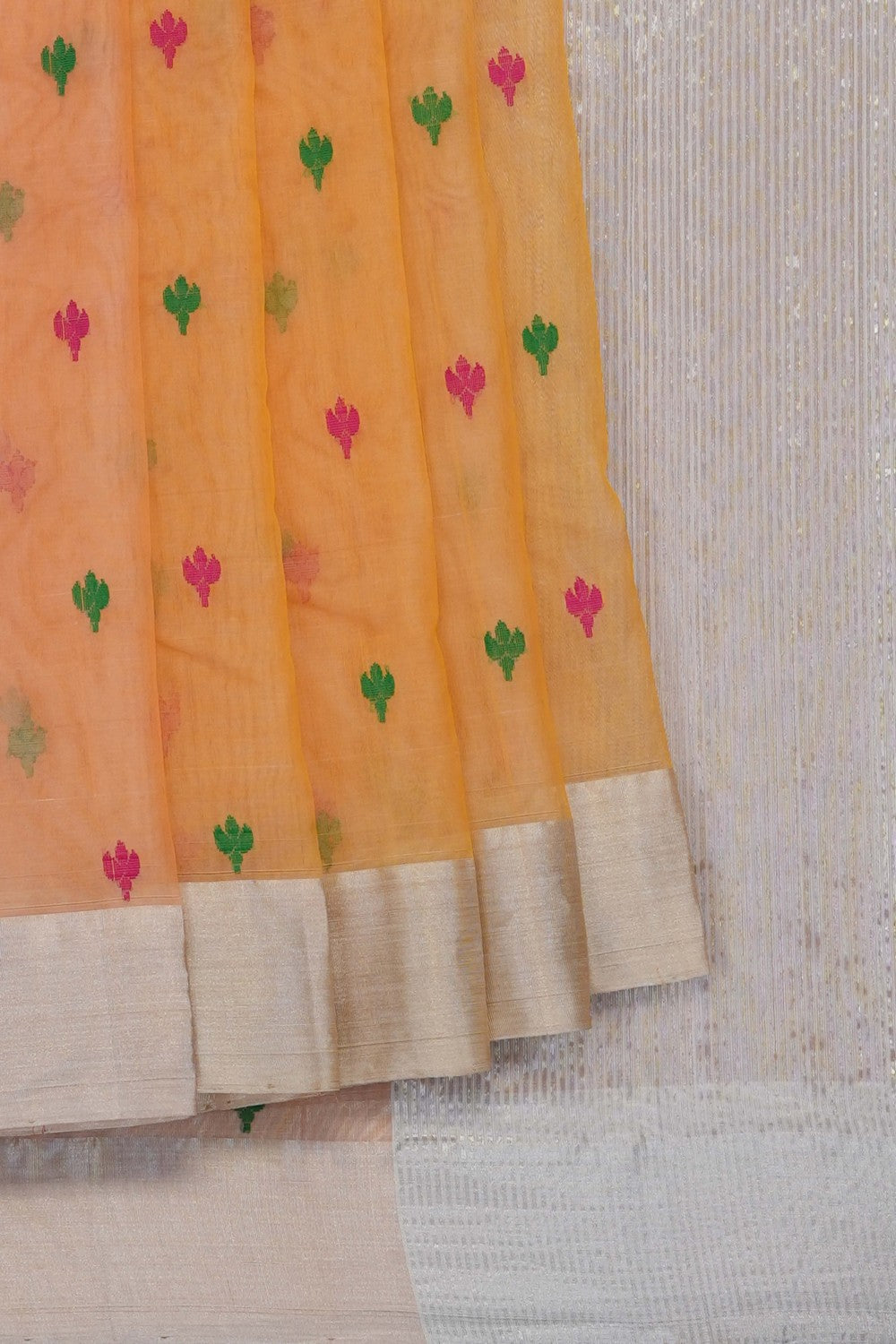 Image of Peach Chanderi Silk Cotton Saree