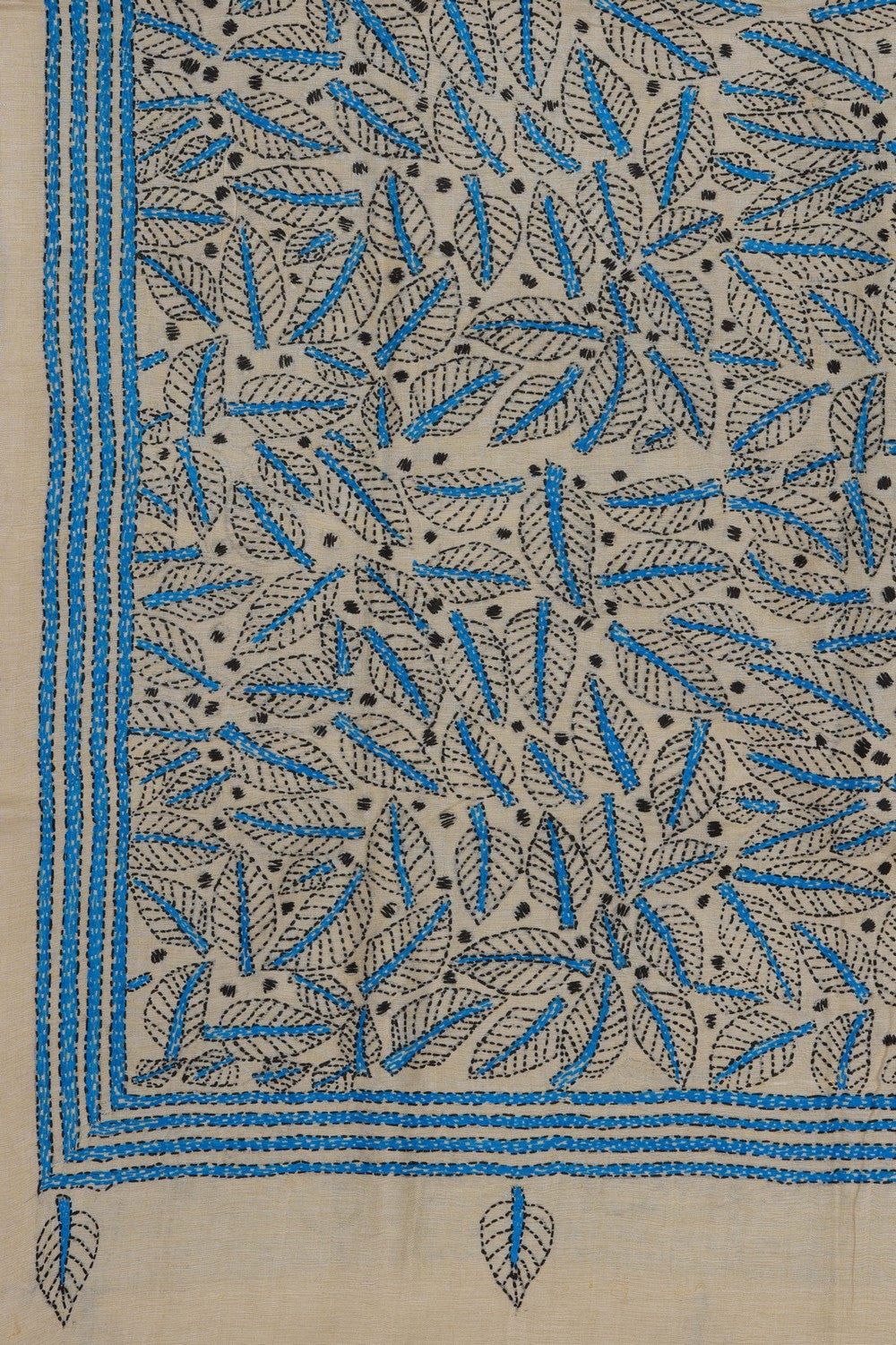 Off-White Tussar Silk Kantha Stitch Dupatta – Kalanjali