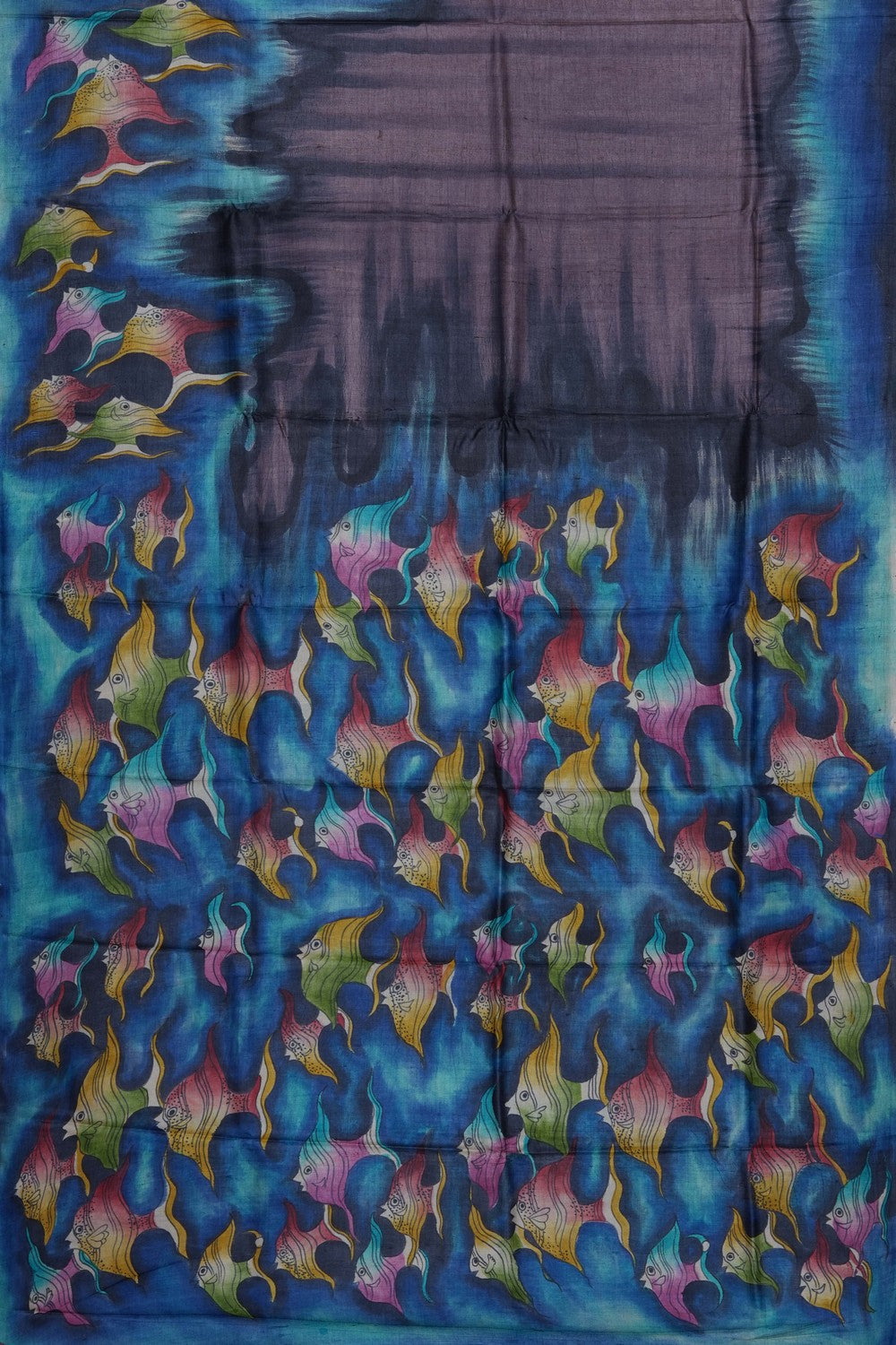 Image of Leafy Printed Desi Tussar Silk Saree