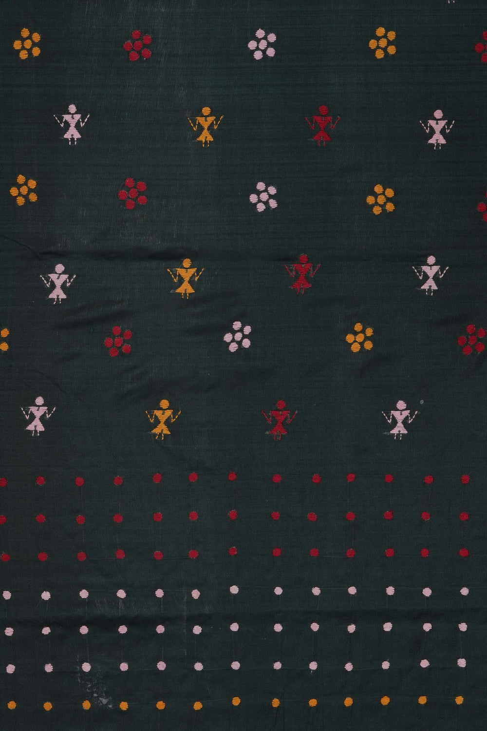 Image of Bottle-Green Silk Kantha Embroidery Saree