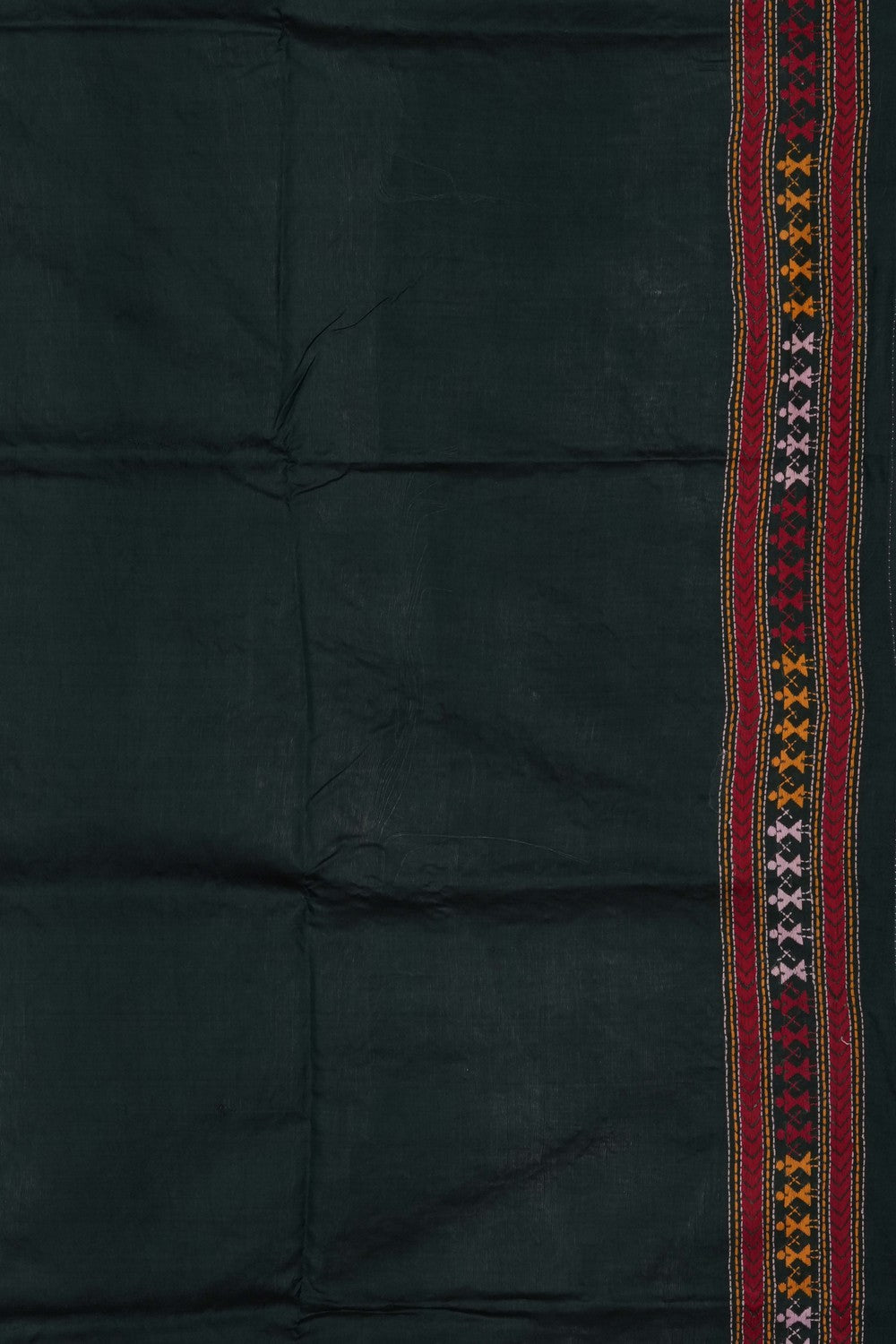 Image of Bottle-Green Silk Kantha Embroidery Saree