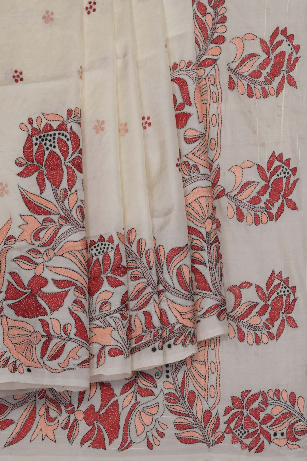 Image of Tussar Silk Kantha Embroidery Saree