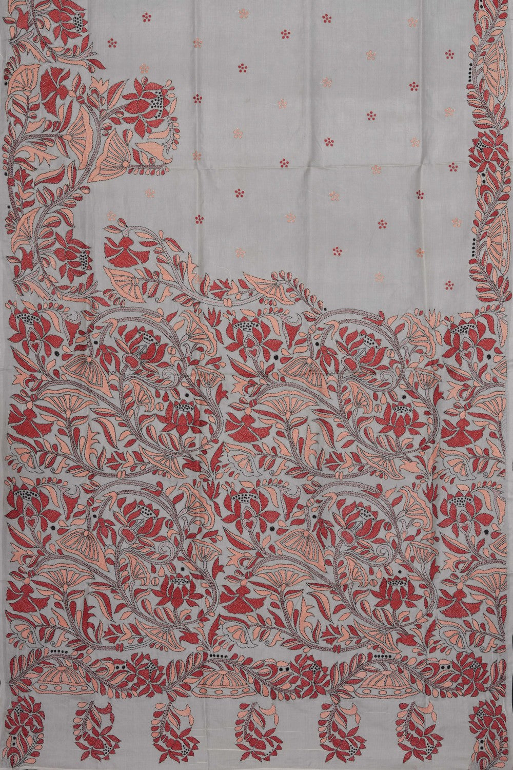 Image of Tussar Silk Kantha Embroidery Saree