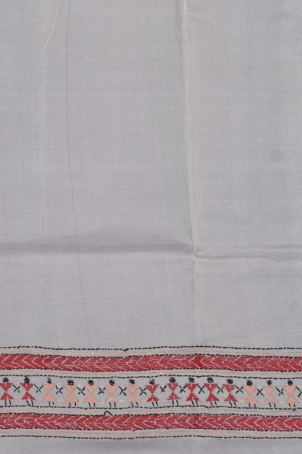 Image of Off-White Silk Kantha Embroidery Saree