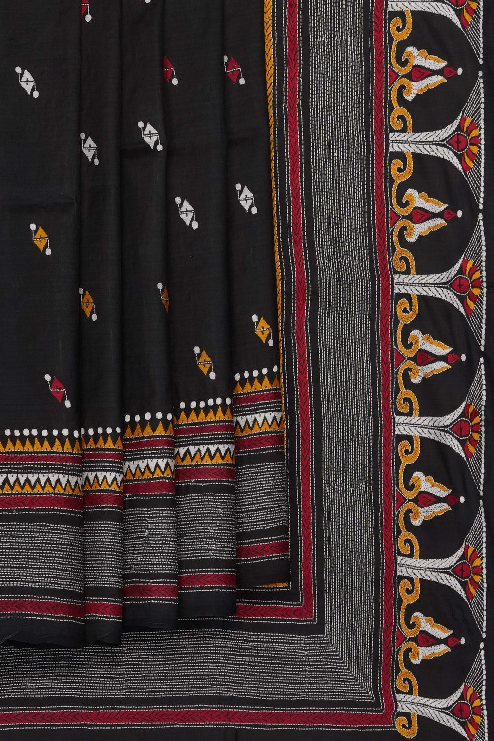 Image of Tussar Silk Kantha Embroidery Saree