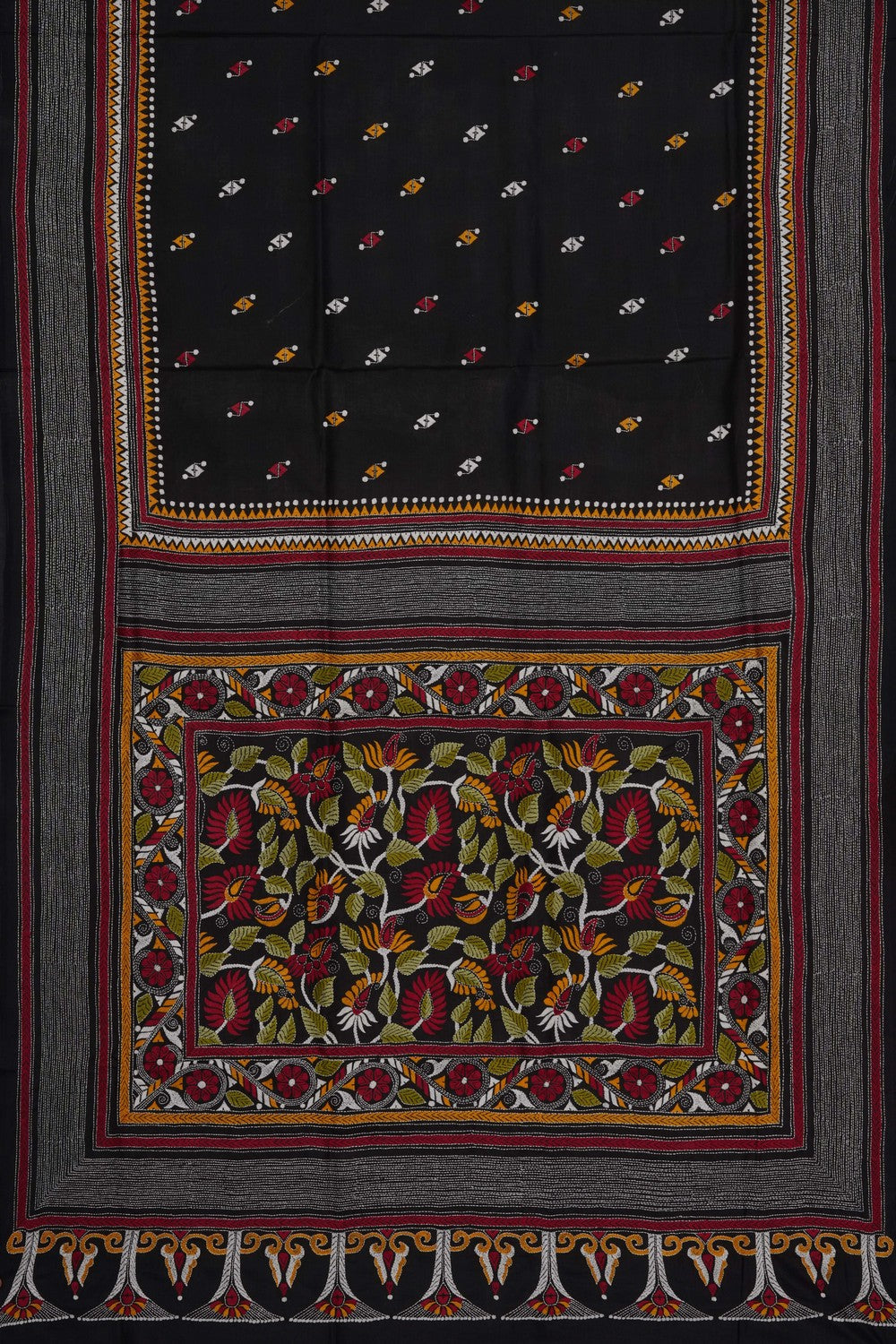 Image of Tussar Silk Kantha Embroidery Saree