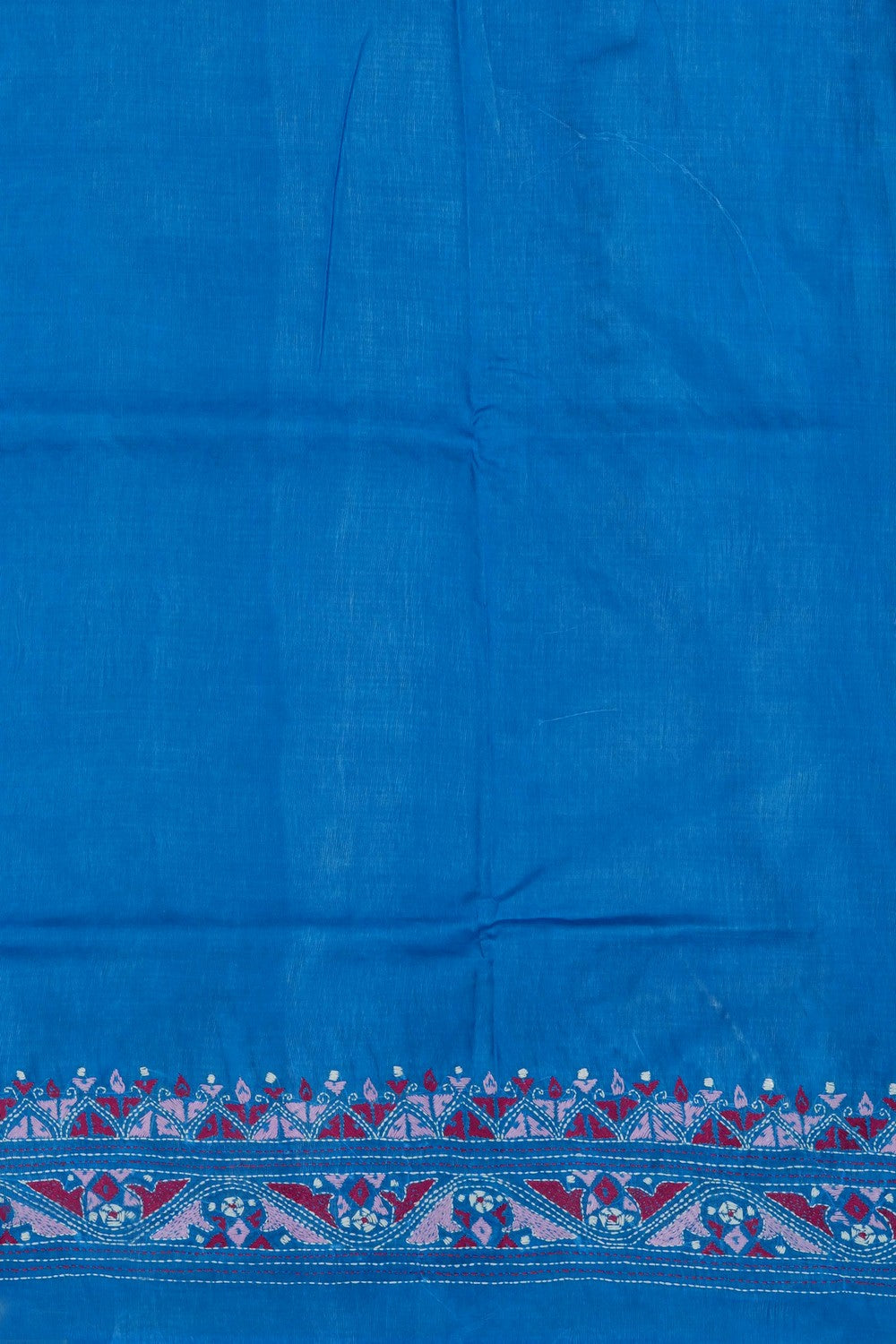 Image of Blue Silk Kantha Embroidery Saree