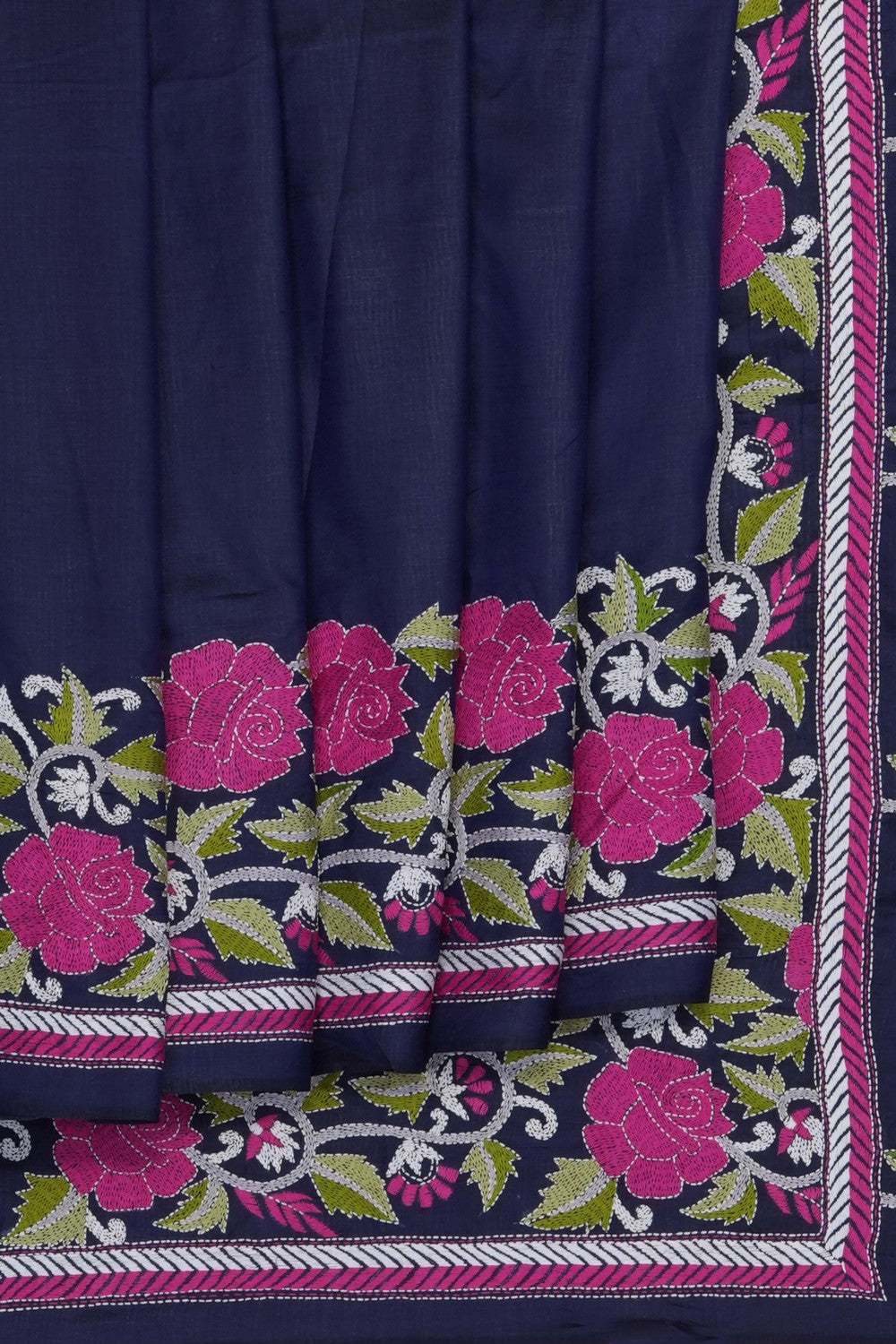 Image of Purple Silk Kantha Embroidery Saree