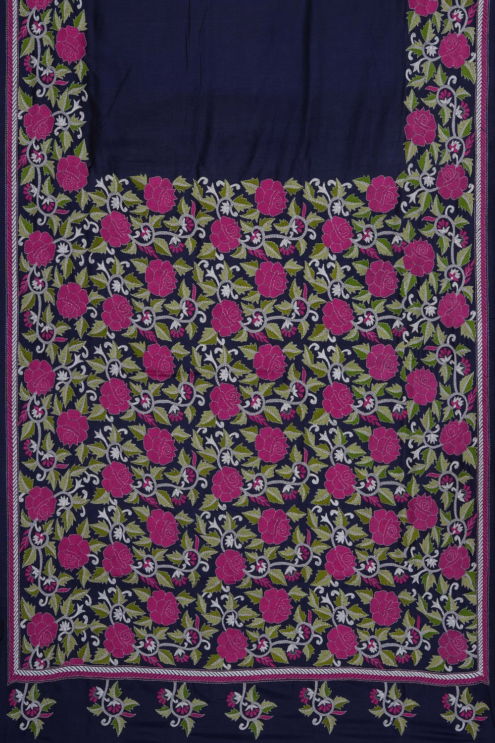 Image of Purple Silk Kantha Embroidery Saree