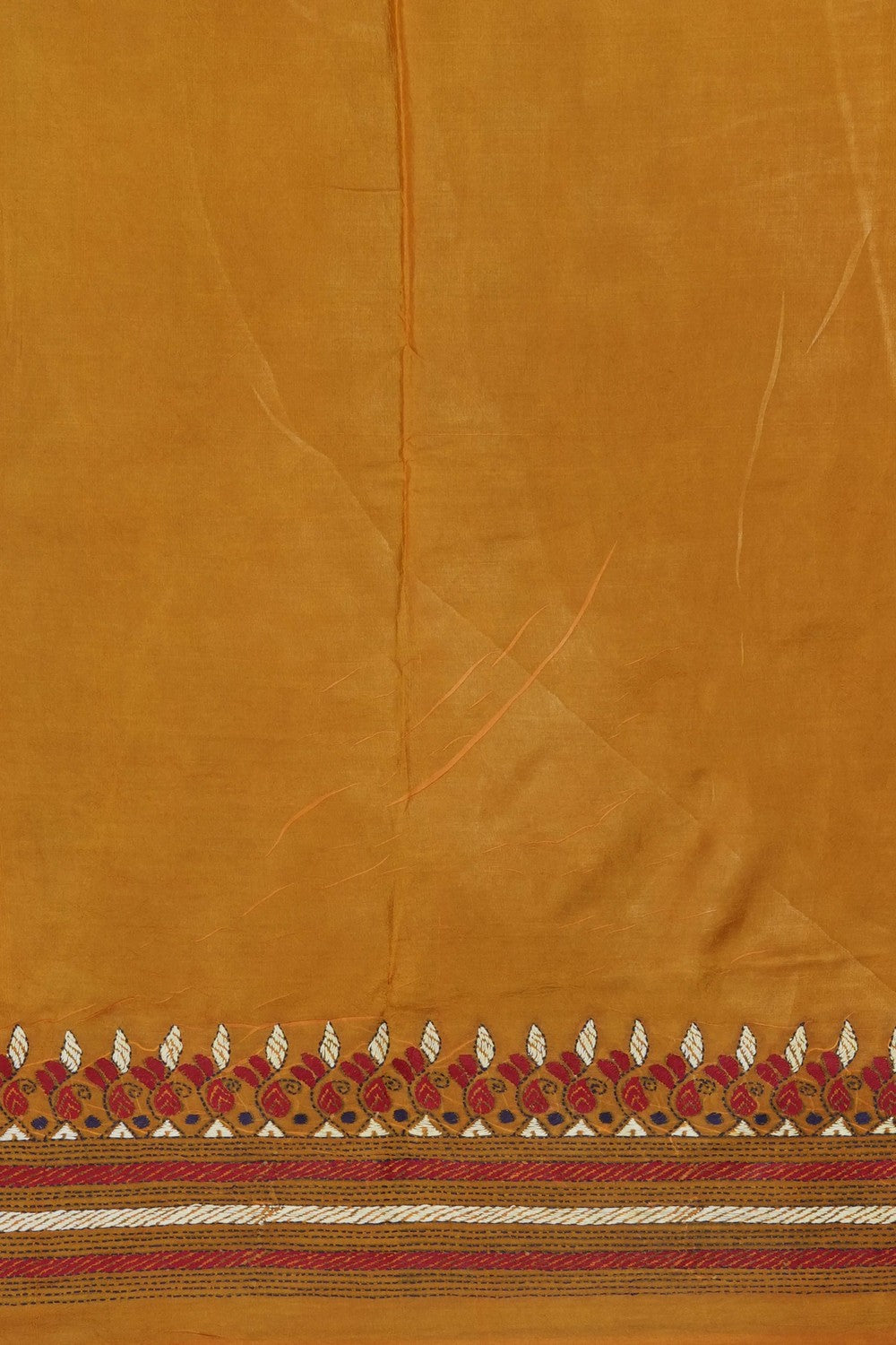 Image of Mustard Silk Kantha Embroidery Saree