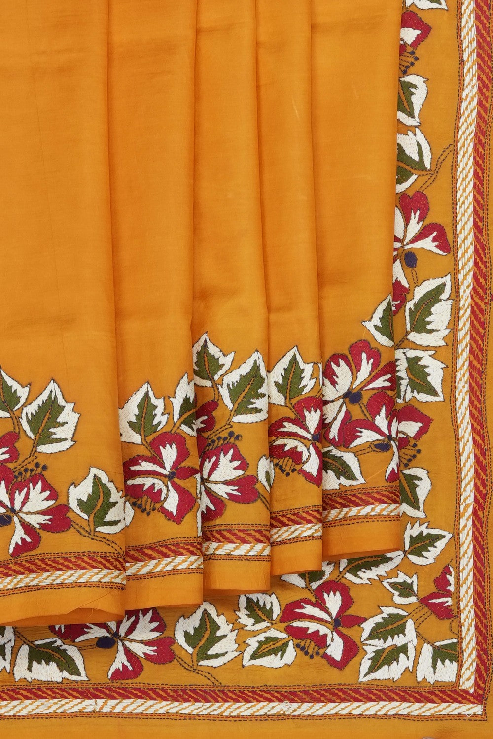 Image of Tussar Silk Kantha Embroidery Saree