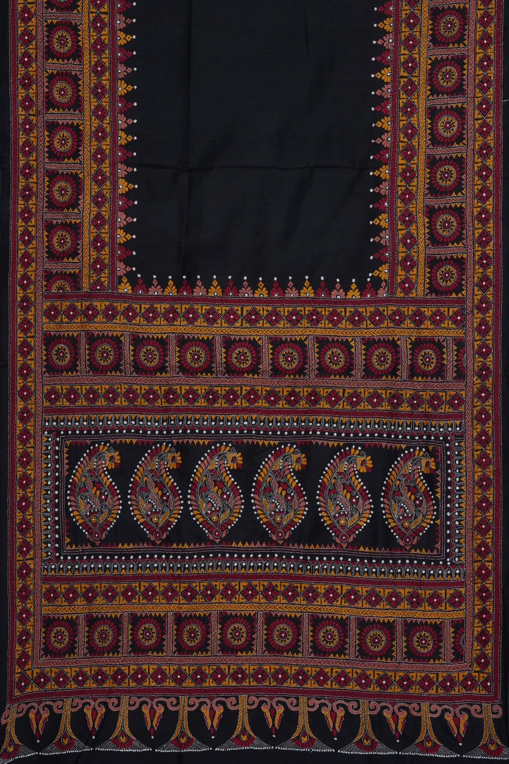 Image of Black Silk Kantha Embroidery Saree