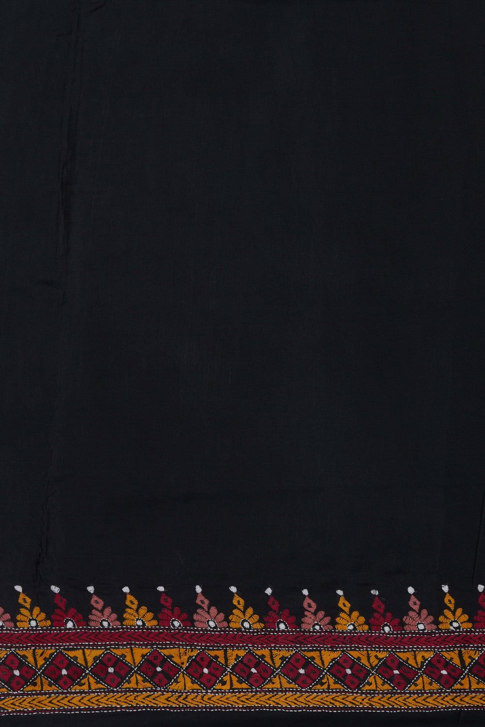 Image of Black Silk Kantha Embroidery Saree