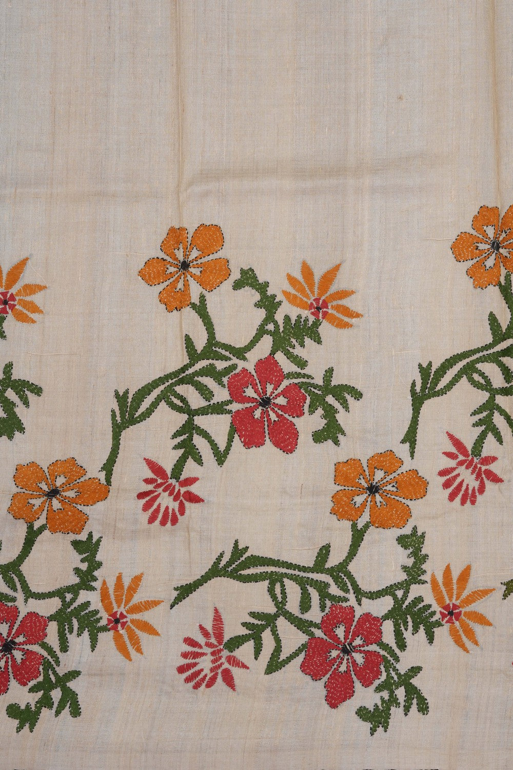 Image of Tussar Silk Kantha Embroidery Saree