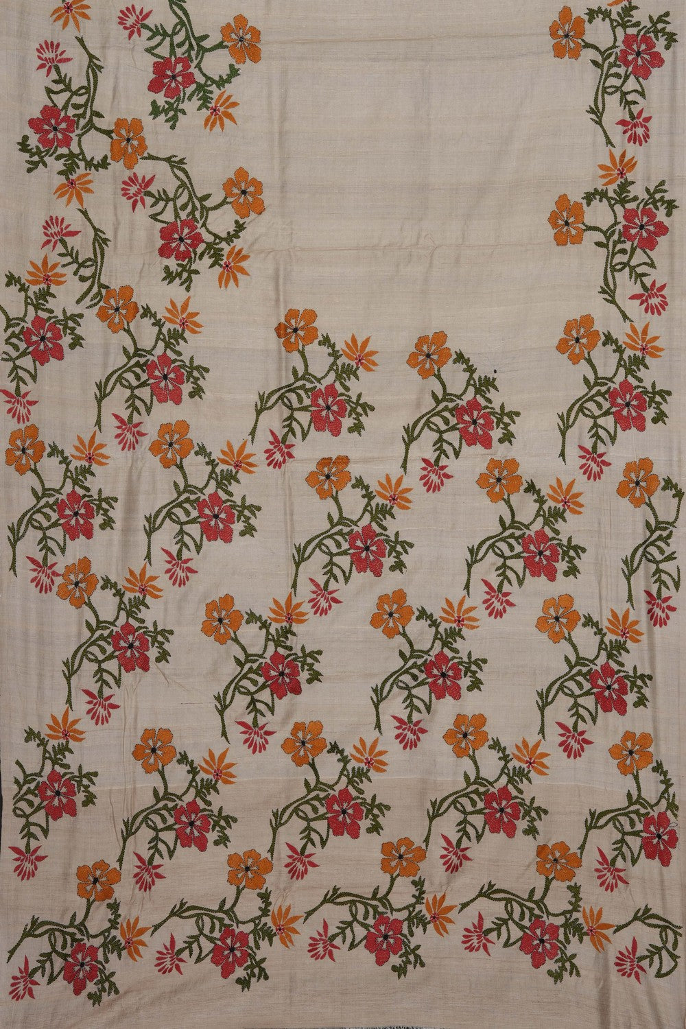 Image of Tussar Silk Kantha Embroidery Saree