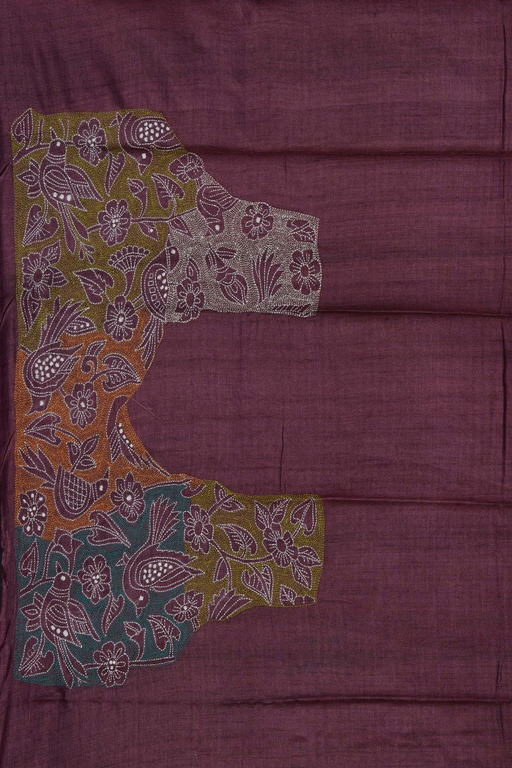 Image of Black Silk Kantha Embroidery Saree