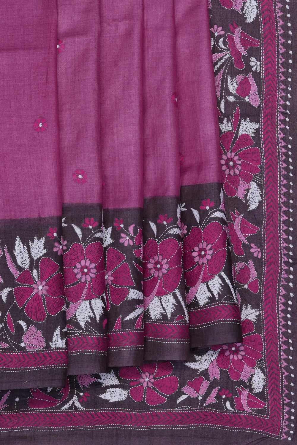 Image of Tussar Silk Kantha Embroidery Saree