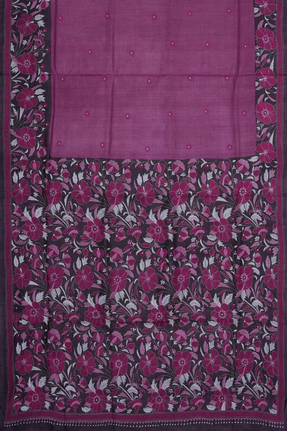 Image of Tussar Silk Kantha Embroidery Saree