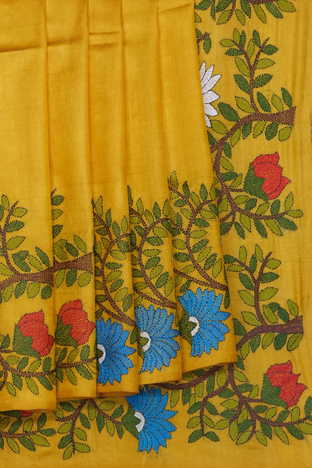Image of Tussar Silk Kantha Embroidery Saree