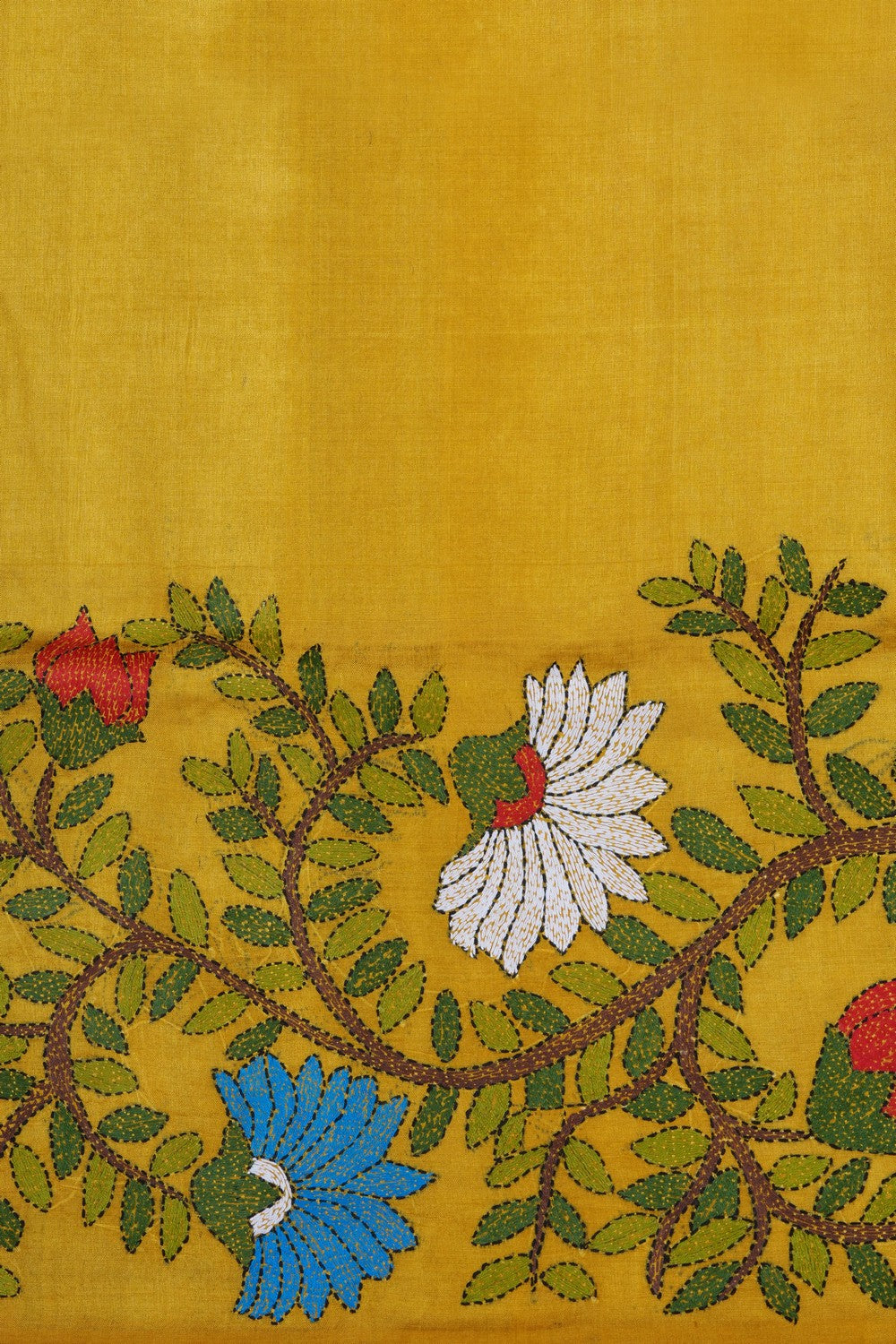 Image of Tussar Silk Kantha Embroidery Saree