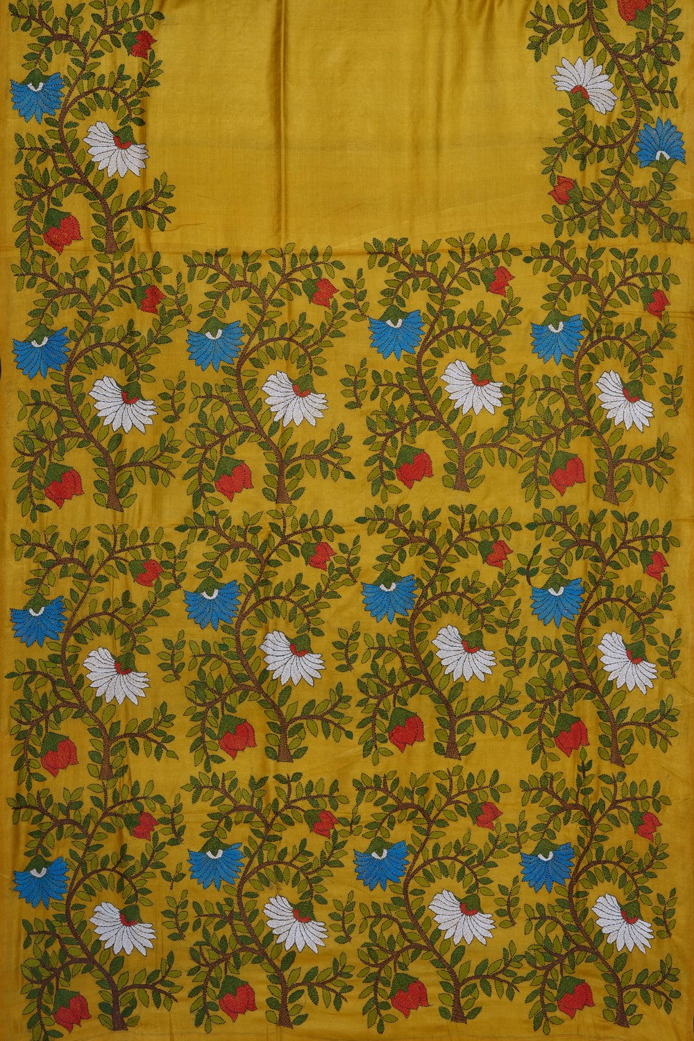 Image of Tussar Silk Kantha Embroidery Saree
