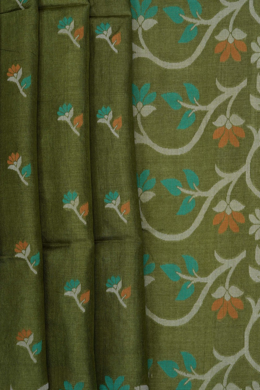 Image of Green Dhakai Tussar Silk Saree