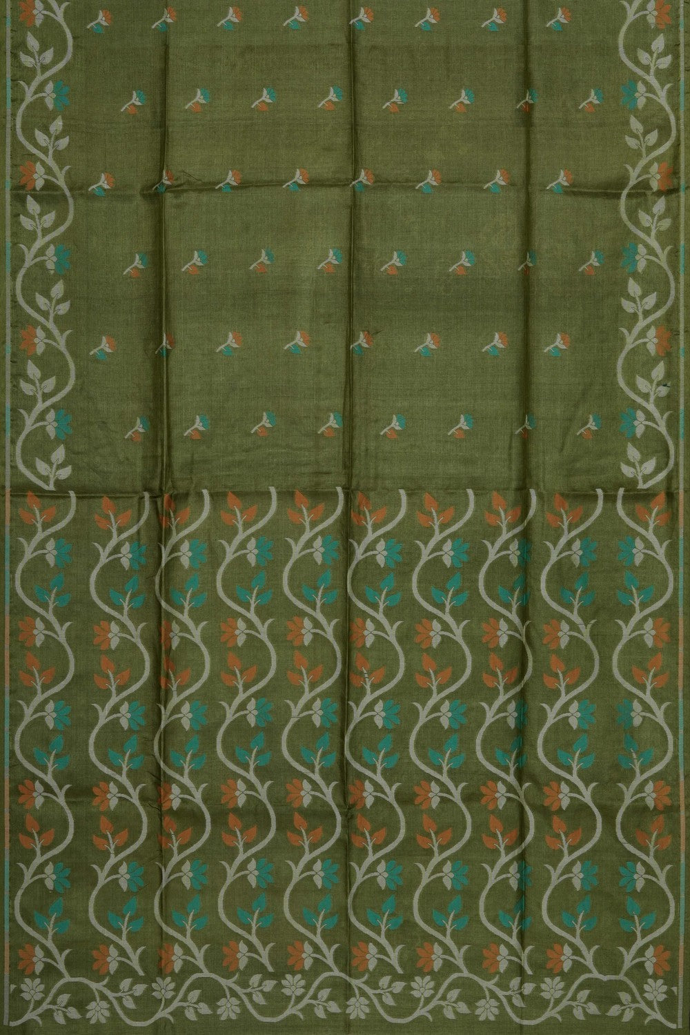 Image of Green Dhakai Tussar Silk Saree