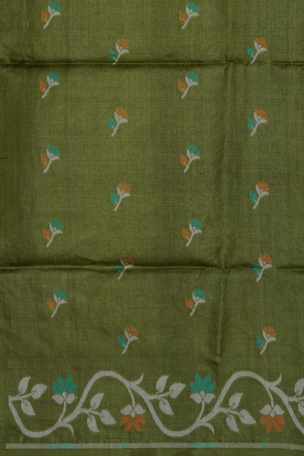 Image of Green Dhakai Tussar Silk Saree