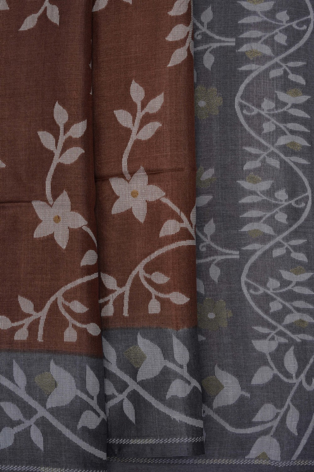 Image of Brown Dhakai Tussar Silk Saree